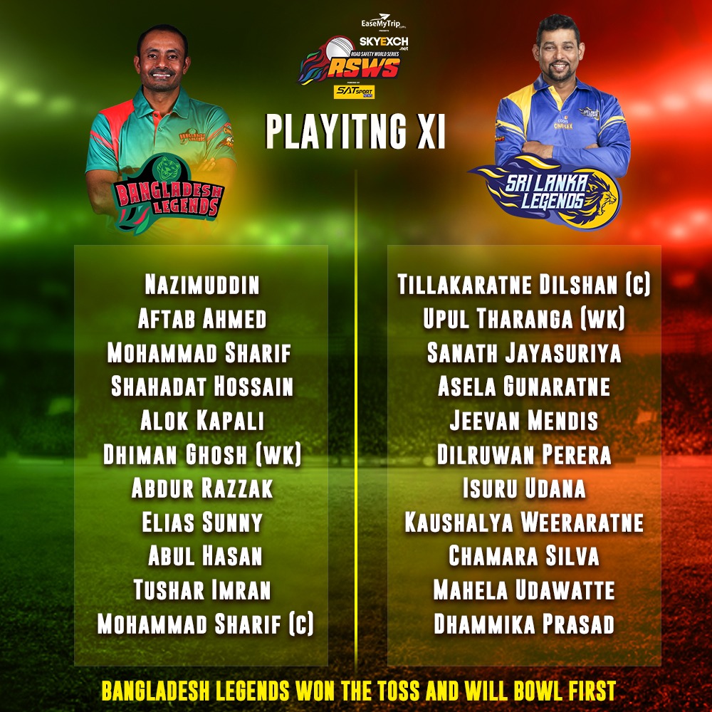 The Playing XI for both teams! 

Are you watching? LIVE from Raipur!

Watch all the action LIVE only on <a href="/colorscineplex/">Colors Cineplex</a>, Colors Cineplex Superhits, @voot, Jio, and Sports18 Khel 📺💙

#RoadSafetyWorldSeries #RSWS #BangladeshLegends #WorldSeriesT20 #InternationalCricket