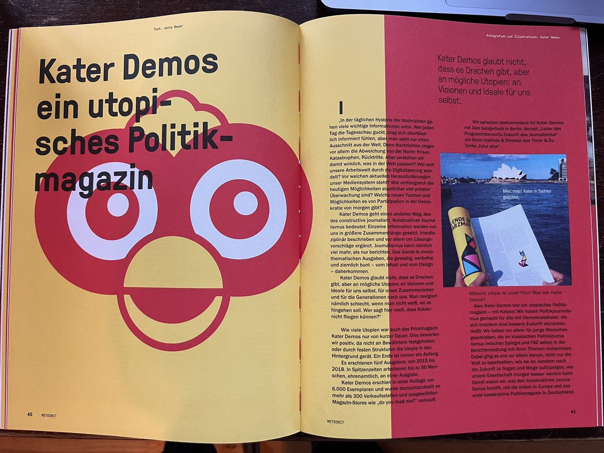 _alexfuture's tweet photo. Das „Meteorit“-Magazin lag heute in meinem Briefkasten. Schwerpunkt sind Utopien und @KaterDemos ist auch mit dabei. Damals wussten wir noch gar nicht, dass unsere Form des Journalismus „konstruktiv“ heißt. Schön, dass mit dem @bonninstitute wiederum eine Utopie war geworden ist. https://t.co/196juso69n