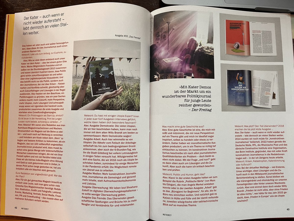 _alexfuture's tweet photo. Das „Meteorit“-Magazin lag heute in meinem Briefkasten. Schwerpunkt sind Utopien und @KaterDemos ist auch mit dabei. Damals wussten wir noch gar nicht, dass unsere Form des Journalismus „konstruktiv“ heißt. Schön, dass mit dem @bonninstitute wiederum eine Utopie war geworden ist. https://t.co/196juso69n
