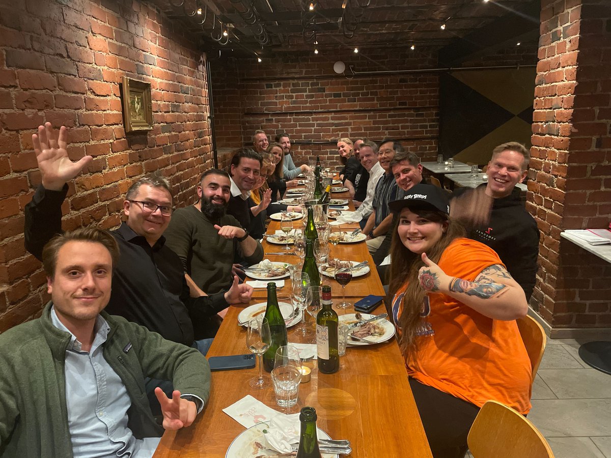 PollenVC's tweet photo. 🥂Fantastic @PollenVC dinner @PGConnects #Helinki @martinmacmillan , @peggyanne , @rileylazy, @Digi_tips, @Bergstresser, @MVahtola, @souplala Henri, Dave, Ross, Anton, Teemu, Jere, Kadri, Rudi, Burton, Marek & Anna. Thank you all for joining us 🥳 https://t.co/NGPkMpK39f