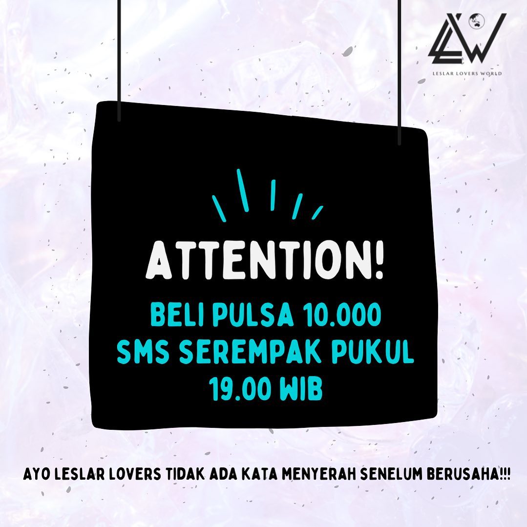 Ayo dukung leslar di #InfotainmentAwards2022 kita sms serempak pkl 19.00 WIB!

Langkah:
1. beli pulsa 10.000
2. Langsung sms serempak pkl 19.00 WIB 
3. ingat sms bersamaan ya!!!!

Semangat 👊🔥

Apapun hasilny kita serahkan yg di atas ya! Tetap berjuang dan berdoa guys!

#leslar