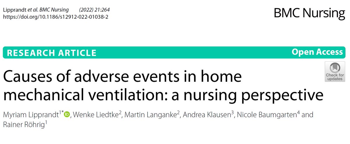 Med_Informatik's tweet photo. Just published: @MyriamLipprandt (@RWTH / @UniklinikAachen) et. al.:
"Causes of adverse events in home mechanical ventilation: a nursing perspective"
https://t.co/b2wBQk7fNe
#MeSiB @BMBF_Bund #patientSafety #nursingInformatics #OpenAccess https://t.co/c4ldnL9lK6