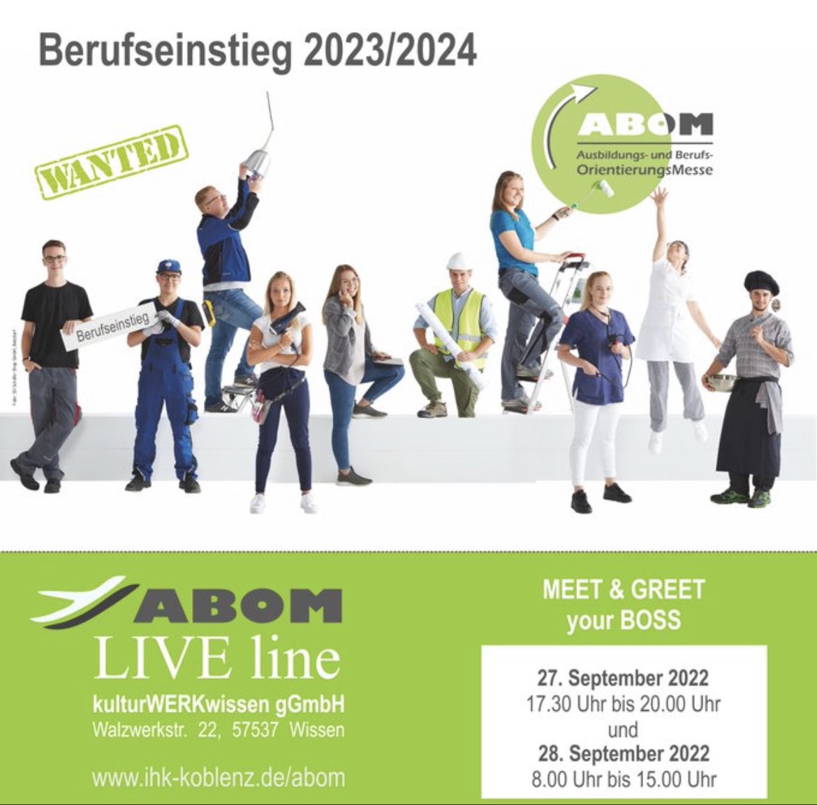 KristinaKutting's tweet photo. Die 12. #ABOM (Ausbildungs- und Berufsorientierungsmesse) endlich wieder live, endlich wieder echte Begegnungen und Austausch vor Ort!🗣️ Heute und morgen bietet die ABOM individuelle Beratungsmöglichkeiten von kompetenten Fachkräften vieler Branchen 🔛 Meet &amp; Greet your BOSS! https://t.co/VkIQrDJNqa
