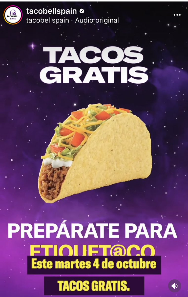 Natalia_Who's tweet photo. ⚠️ GRATIS 

El 4 de octubre darán tacos gratis en Taco Bell https://t.co/wAs3LkoIqq
