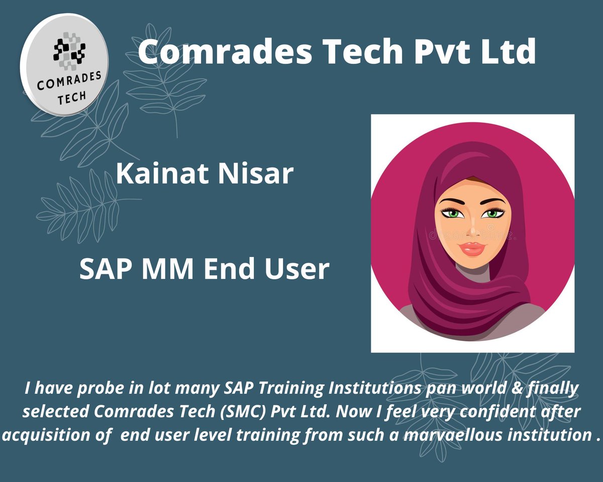 ComradesTechSAP's tweet photo. Thank you Kainat Nisar for embarking trust upon Comrades Tech (SMC) Pvt Ltd.
Contact us
923233368175
comradestech@outlook.com
website link
https://t.co/XeyYhQyxw8
U tube channel link
https://t.co/Ek3Q8zCID4
#sap #sapmm #sappm #sapcommunity #saphana #comradestech https://t.co/ZUoSwYGsSZ