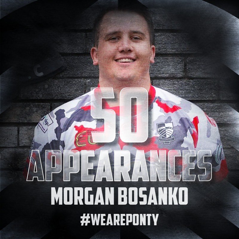 𝗛𝗔𝗟𝗙-𝗖𝗘𝗡𝗧𝗨𝗥𝗬 𝗙𝗢𝗥 𝗕𝗢𝗦𝗔𝗡𝗞𝗢 🙌

Llongyfarchiadau | Congratulations to <a href="/Morgan_Bosanko/">Morgan Bosanko</a> who made his 5️⃣0️⃣th appearance for Pontypridd RFC last Saturday 🖤🤍

#WeArePonty ⚫️⚪️