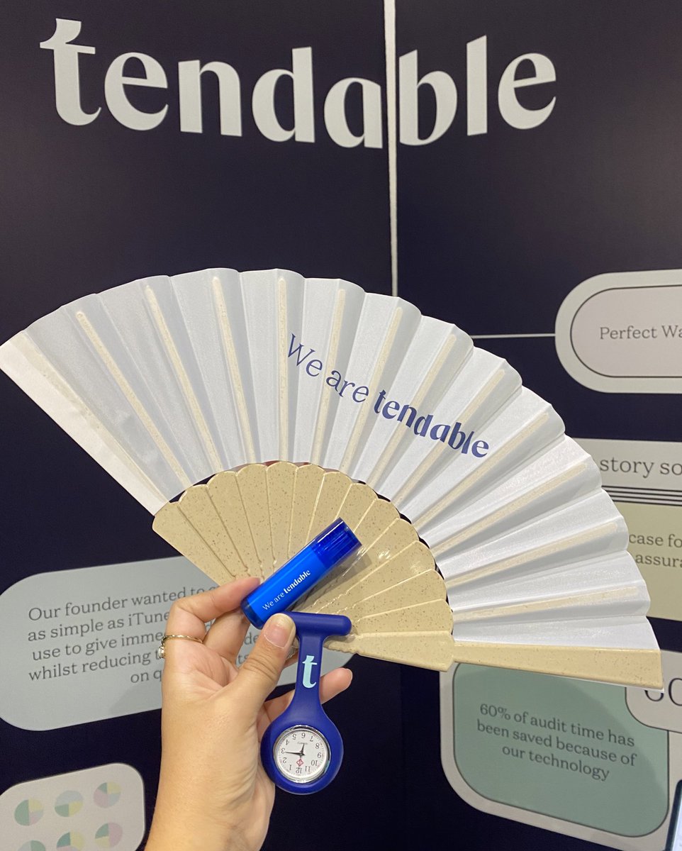WeAreTendable's tweet photo. Tendable are rockin’ and rollin’ at stand C43 and we’re stocked with our latest freebies! 

It is hot - isn’t it? 💙

#HETT22 #Healthcare #NHS #Digital https://t.co/cwKyU7QAk0