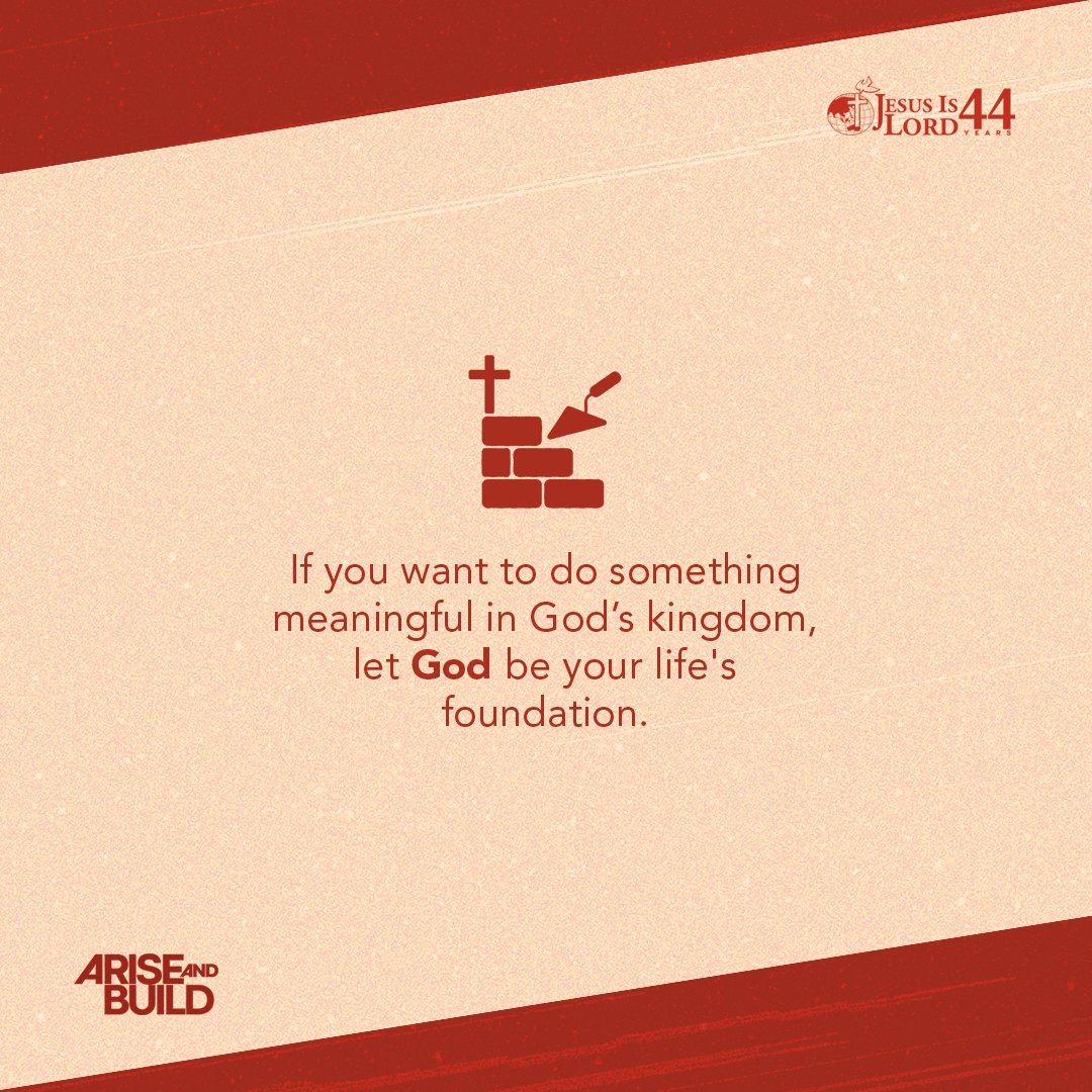 JILWorldwide's tweet photo. Life is uncertain. Problems, challenges, and trials can trouble our minds, sway our faith, and affect our lives. So we must ensure that our life is built not just on something strong, but on Someone who can never be moved: our Lord Jesus Christ.
#ARISEandBUILD #JIL44 https://t.co/maWNVOqzLp
