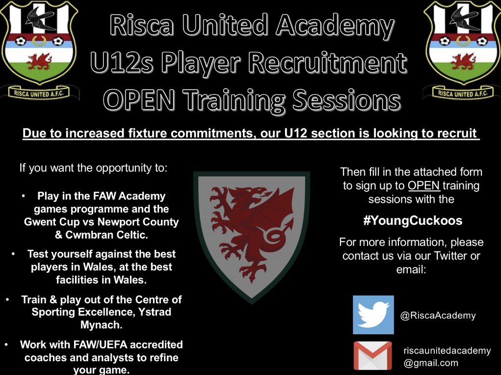 RiscaUtdJuniors's tweet image. If you want to sign up for OPEN U12s training sessions use the link below⬇️ 

docs.google.com/forms/d/e/1FAI…