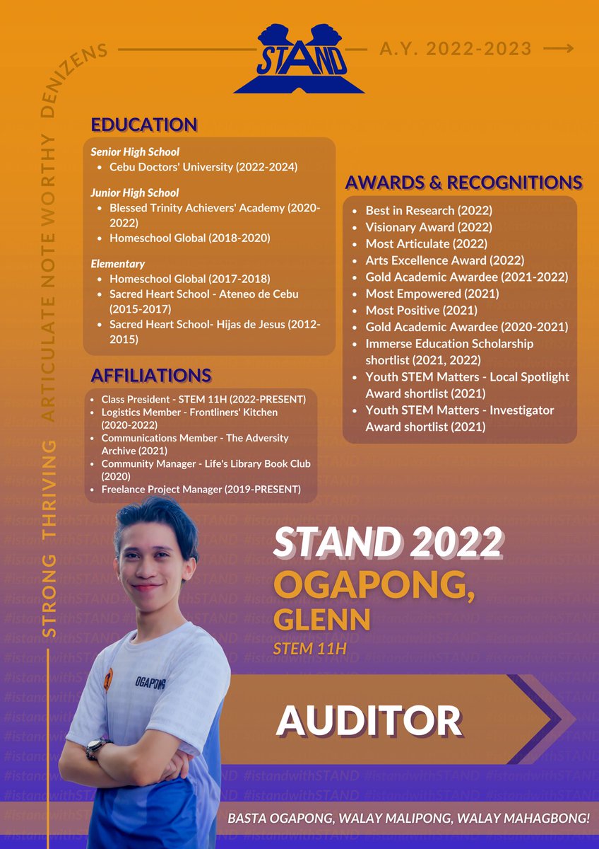 cdustandparty's tweet photo. STAND is a group full of people whose passion for service knows no bounds- and they are oftentimes more than willing to lend a helping hand. 

Get to know more about them as we strive for a brighter future ahead of us, together! 

💙🧡
#iStandWithSTAND
#STAND2022 https://t.co/unNojW0lA3