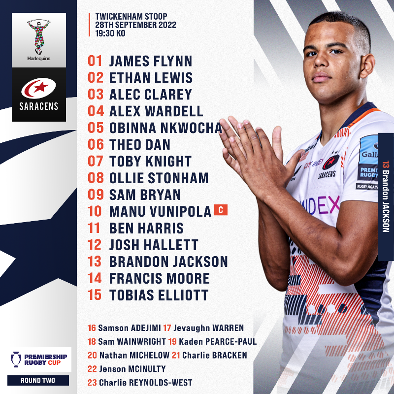 Saracens's tweet photo. 🐺 𝗧𝗘𝗔𝗠'𝗦 𝗨𝗣 🚨

© @ManuVunipola captains the side.
6️⃣ debutants in matchday squad.
🧢 @jamesmflynn1 &amp; @AlexWardell2 make first starts.

Full Team News ⬇️

#YourSaracens💫