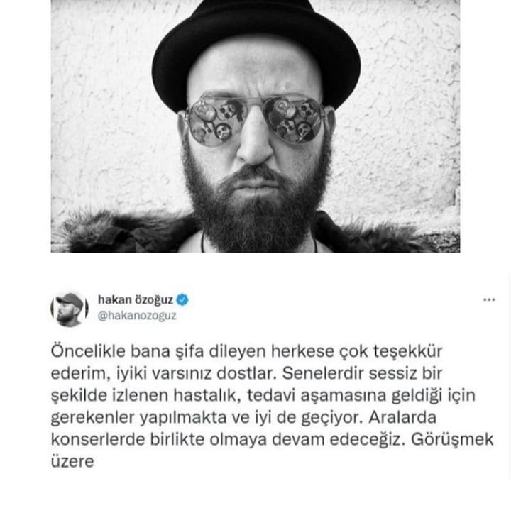 Fatilyva's tweet photo. Athena grupunun gitaristi,Hakan Özoğuz'un "lenfoma"xəstəliyi səbəbi ilə müalicə aldığı ortaya çıxmışdı.Ona olunan dəstəyə minnətdarlığını bildirərək son vəziyyətini açığladı. https://t.co/KaecmP2jbh