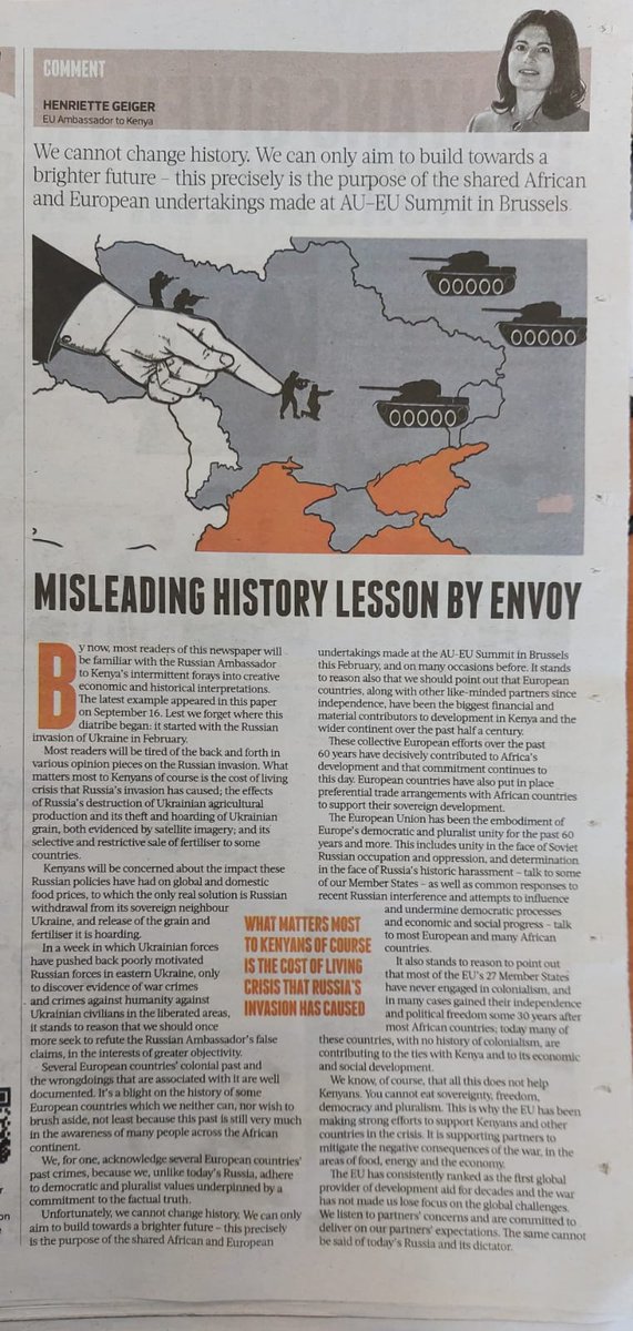 The #Russian invasion of #Ukraine has not made us lose focus on global challenges, including the cost of living rises in Kenya. The EU is doing what it can to be supportive of #Kenya . Russia can end this all by pulling out of sovereign Ukraine. <a href="/TheStarKenya/">TheStarKenya</a> <a href="/UKRinKEN/">Ukraine in Kenya 🇺🇦</a> <a href="/eu_eeas/">European External Action Service - EEAS 🇪🇺</a>