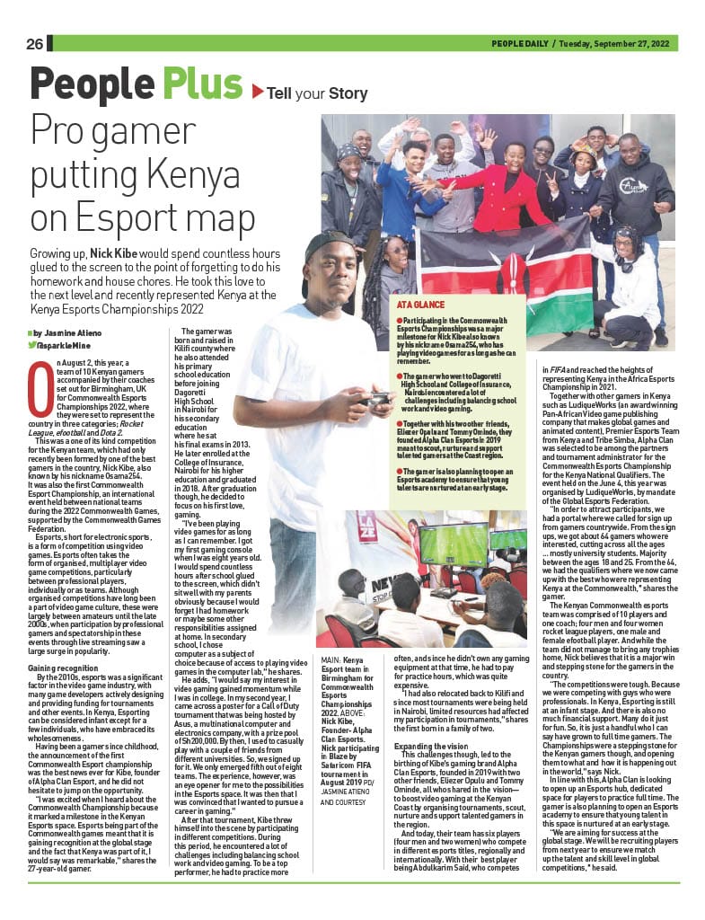 Our Founder @NickKanungi featured on today's paper @PeopleDailyKe (page26)

#esportskenya #esportsafrica #esportsdaily #gaming254 #kilifi
