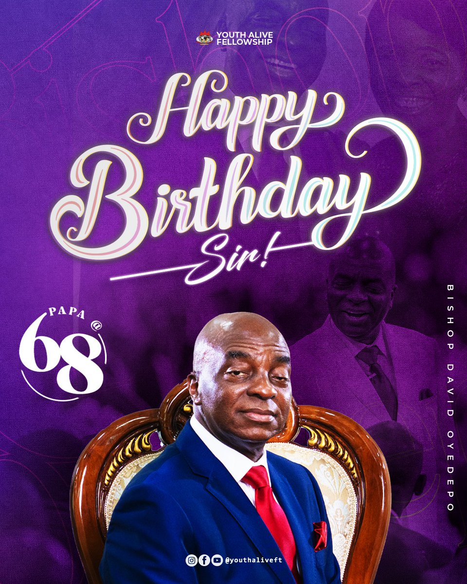 youthaliveft's tweet photo. Celebrating our Patriarch!
Happy 68th Birthday to our father in the Lord, the Presiding Bishop of Living Faith Church World Wide. Bishop David O. Oyedepo

Happy birthday Papa! https://t.co/PlSacL853j