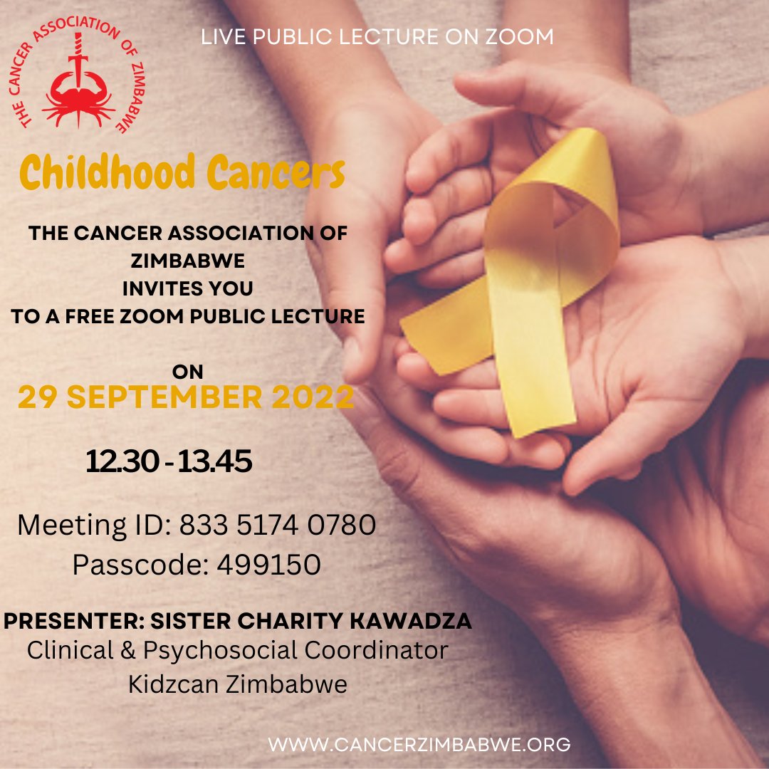 Join us for a free public lecture #ChildhoodCancerAwarenessMonth <a href="/Kidzcan_Zimbo14/">@KidzCan Zimbabwe</a>