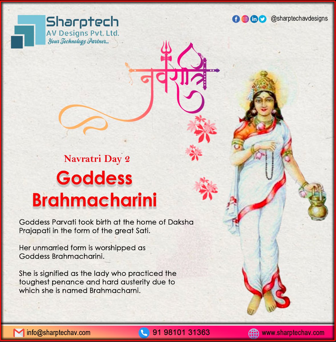 SharptechL's tweet photo. Have a Blessed Sharad Navratri.  May Maa Brahmacharini Bless Happiness, Success, and Health Onto You. 

 #navratri #SharptechAVDesigns #india #durgapuja #Delhi #jaimatadi #durga #festival #love #instagram #devi #maadurga #photography #maa #diwali #bhfyp #k https://t.co/tmYJFic54e