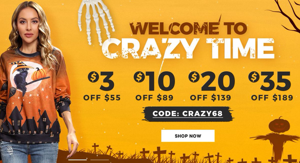 clothingtrial's tweet photo. Welcome to Crazy Time | Halloween Sale is On!
Shop Now...
https://t.co/OWgeuNiG3k 
#Modily #Halloween  #Sale https://t.co/PF1BRciCR5