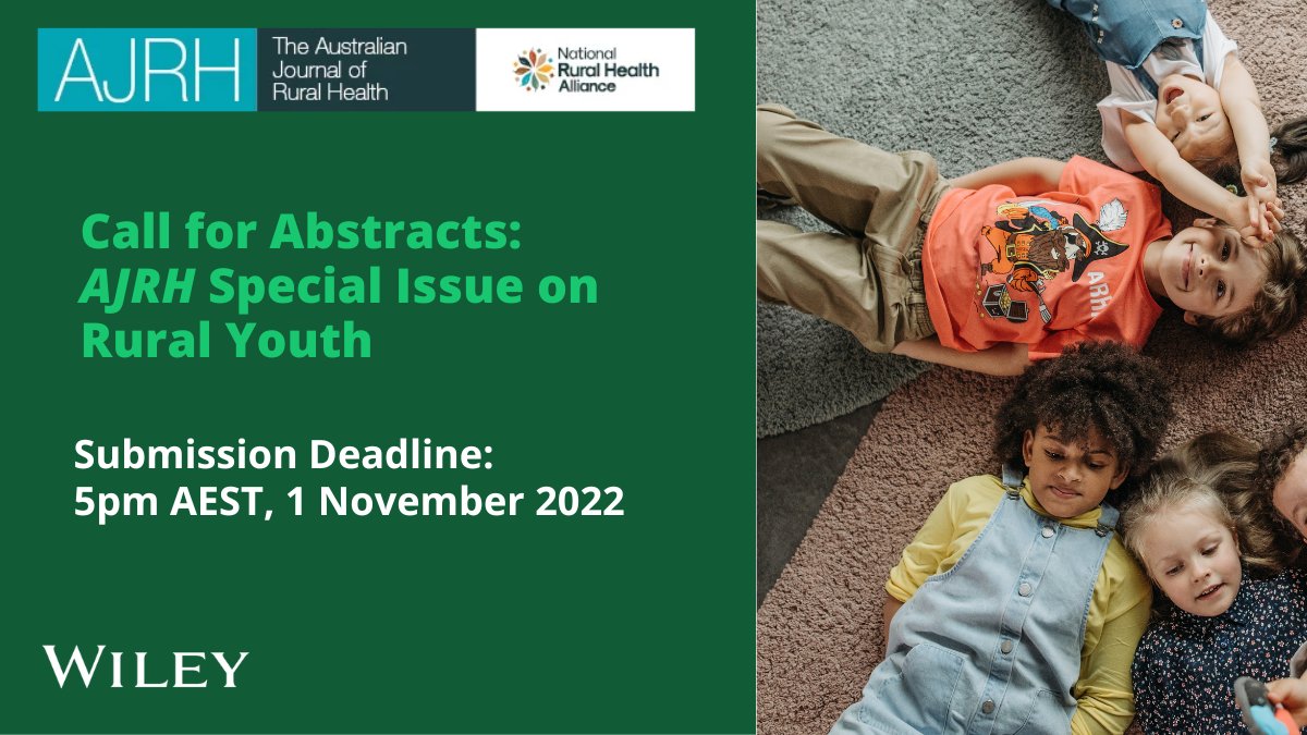 Call for abstracts <a href="/AusJRuralHealth/">Australian Journal of Rural Health</a>  with <a href="/HeatherDowney16/">Heather Downey</a> and I as guest editors: Special issue exploring #children and young people (0-24) in #rural and #remote #communities.
Children and young people are the voices of our future!
