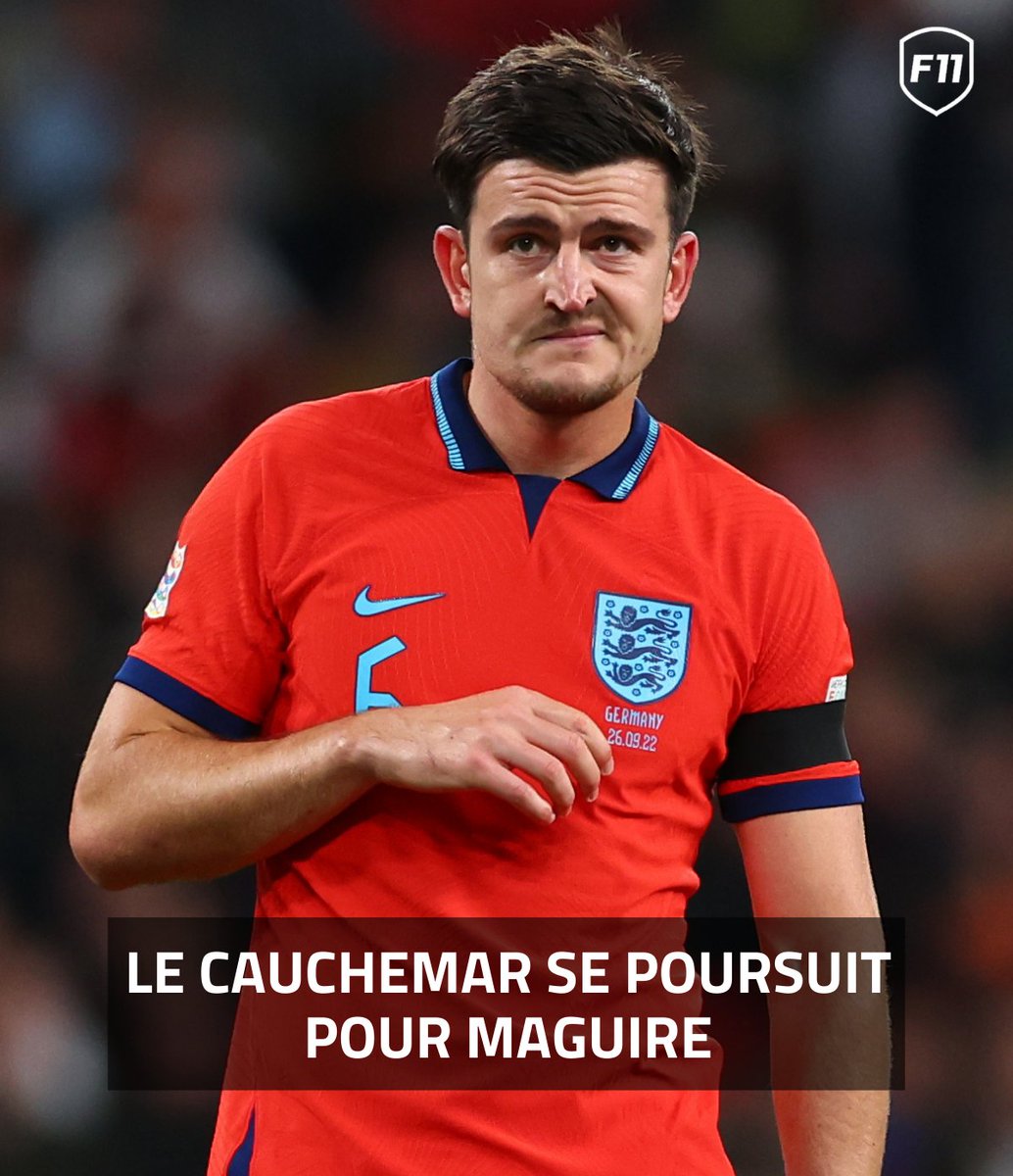 Harry Maguire contre l'Allemagne :

❌ il donne maladroitement le ballon à Jamal Musiala avant de le faucher dans la surface
❌ il perd le ballon au milieu de terrain amenant le but de Kai Havertz

L'Anglais n'a plus gagné en match officiel depuis le mois d'avril ! 😱