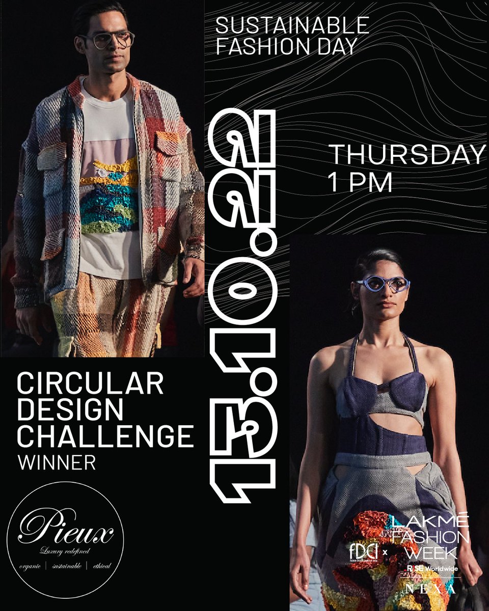R|Elan presents Circular Designer Challenge WINNER PIEUX in partnership in United Nations Environment Programme at FDCI x Lakme Fashion Week on Thursday, 13th October 1:00 pm.

<a href="/RElanOfficial/">R | Elan</a> <a href="/pieuxorganic/">Pieux</a> <a href="/ILoveLakme/">Lakmé India</a> <a href="/fdciofficial/">FDCI</a> <a href="/R1SEWorldwide/">RISE Worldwide</a> <a href="/NexaExperience/">Nexa Experience</a> <a href="/UNinIndia/">United Nations in India</a> <a href="/UNEP/">UN Environment Programme</a>