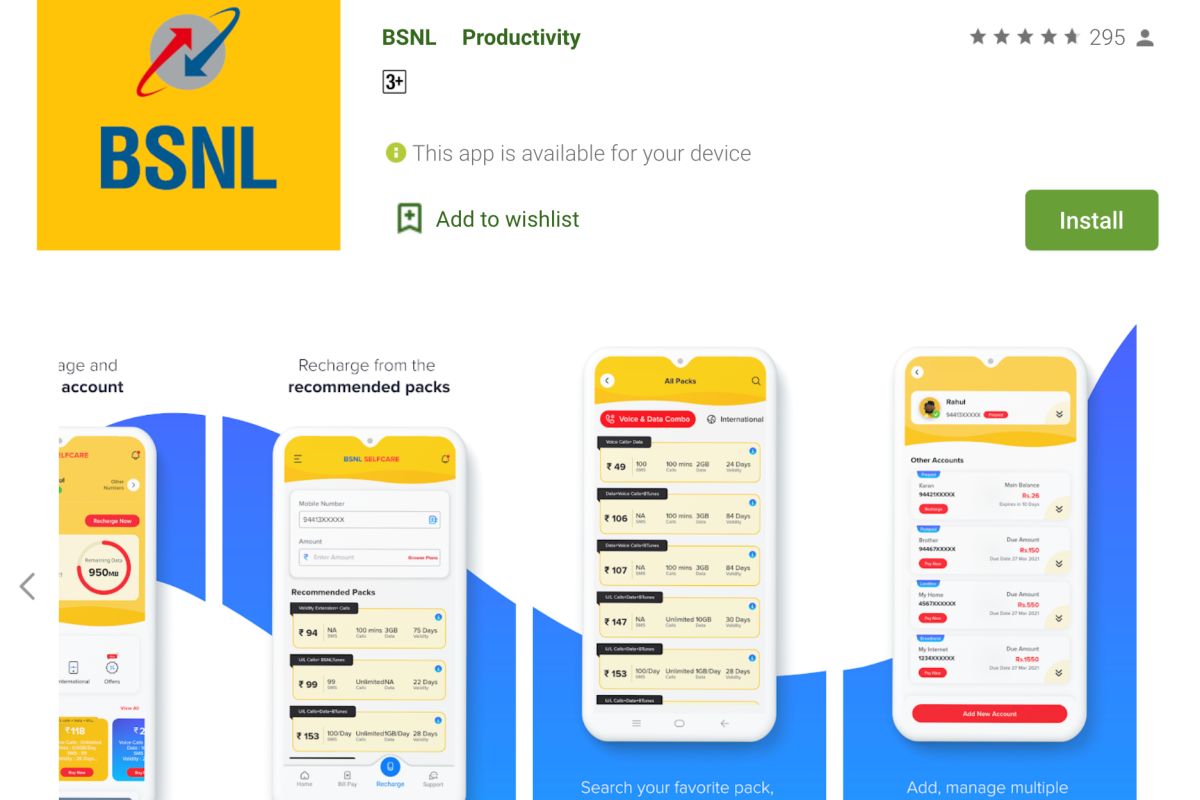 nagellatrinath's tweet photo. #BSNL Selfcare Mobile App has got a better interface with the options Bill Pay, Recharge, Manage Account, Transaction History, The download link for quick reference
https://t.co/tWAvMCqK26  
@BSNLCorporate @bsnl_tt @BSNL_TN @BSNL_KL @bsnl_ap_circle @BSNL_RJ @BSNL_KTK @BSNL_CHTD https://t.co/kc3kSoVdDs