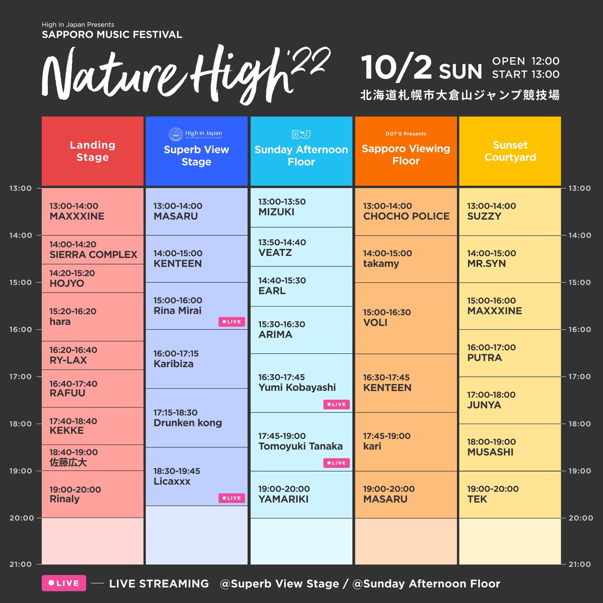 2022.10.02(sun)
「Nature High 22」

Landing Stage
佐藤広大 
key.ナカムラジュンキ
18:40-19:00

iflyer.zaiko.io/_buy/1tj7:Rx:c…