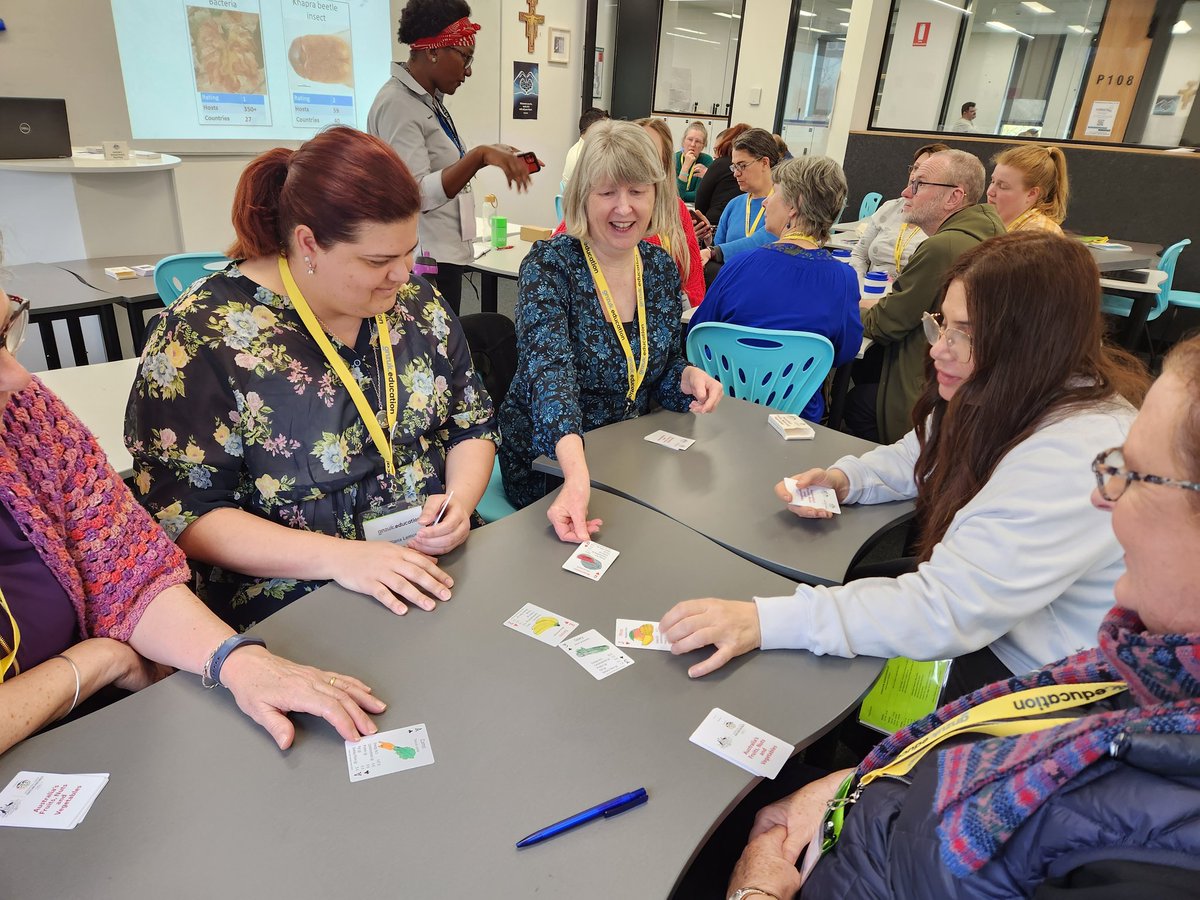 barretmj's tweet photo. Fun and card games at #CONASTA69 using Carol Quashie-Williams pest and fruit playing card packs. A great resource developed from her @CSIRO #STEMProfessionalsinSchools partnerships https://t.co/7adrnSxmpI