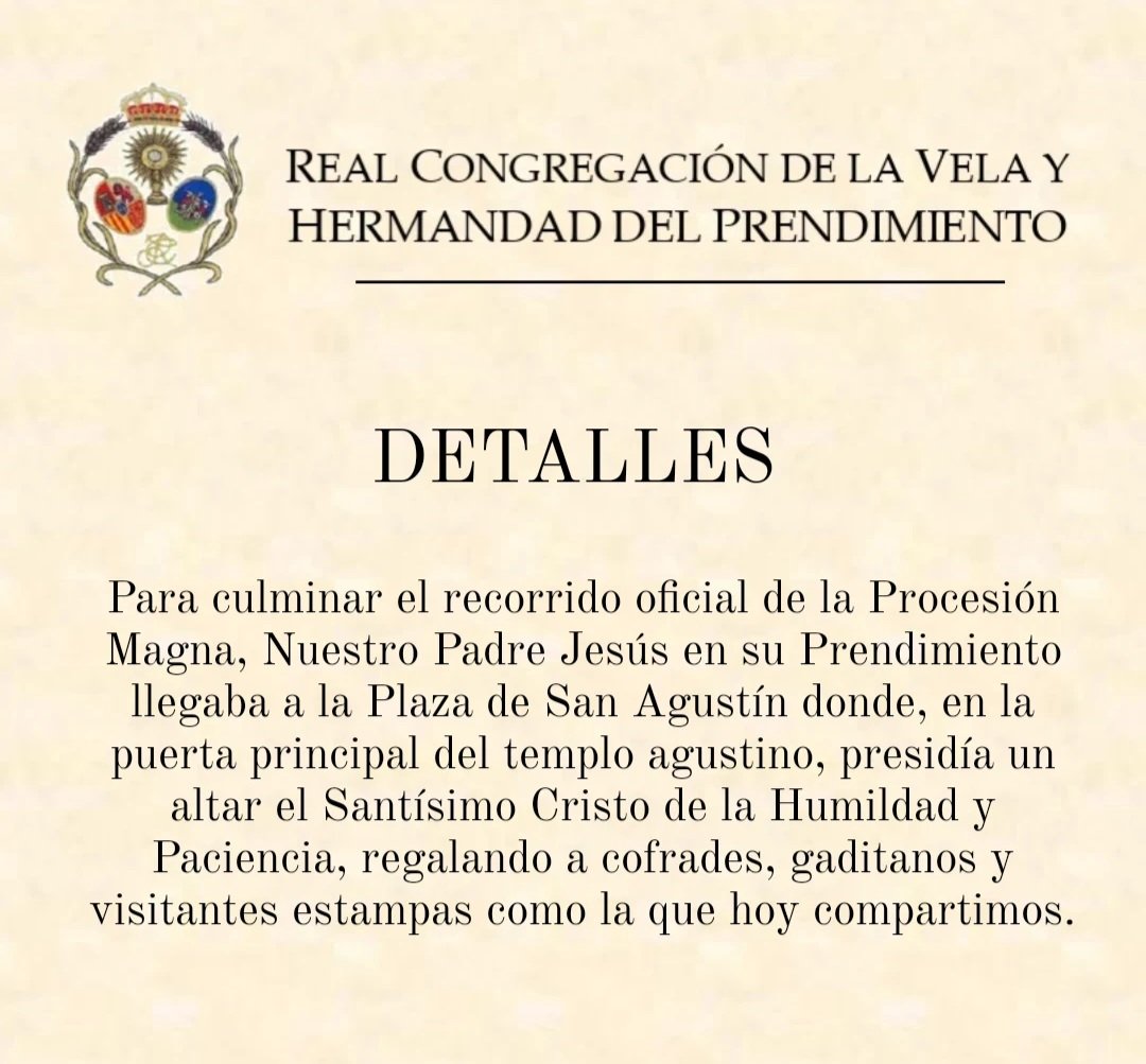 PrendimientoCa's tweet photo. PROCESIÓN MAGNA | Detalles

Nuestro Padre Jesús en su Prendimiento en la Plaza de San Agustín junto al Santísimo Cristo de la Humildad y Paciencia.

@HumildadCadiz
#5días5detalles https://t.co/mCSgoPkIaF