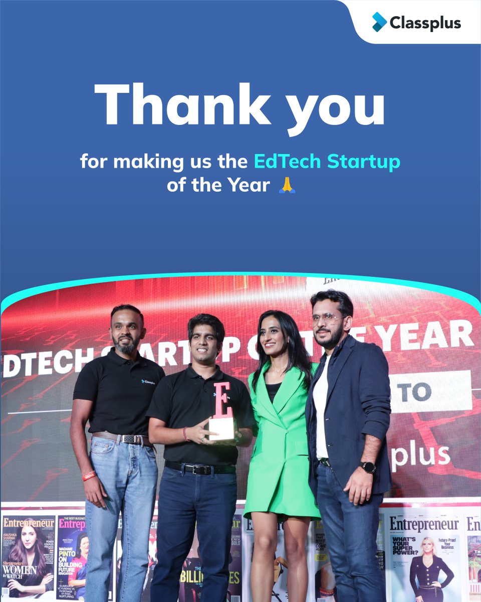 Congratulations to us! The Educators, Creators &amp; the Classplus Clan for helping us achieve this feat. We are super happy &amp; humbled for this one. 💙

PS - Back to work ✌️

#startups #india #technology @EntrepreneurIND