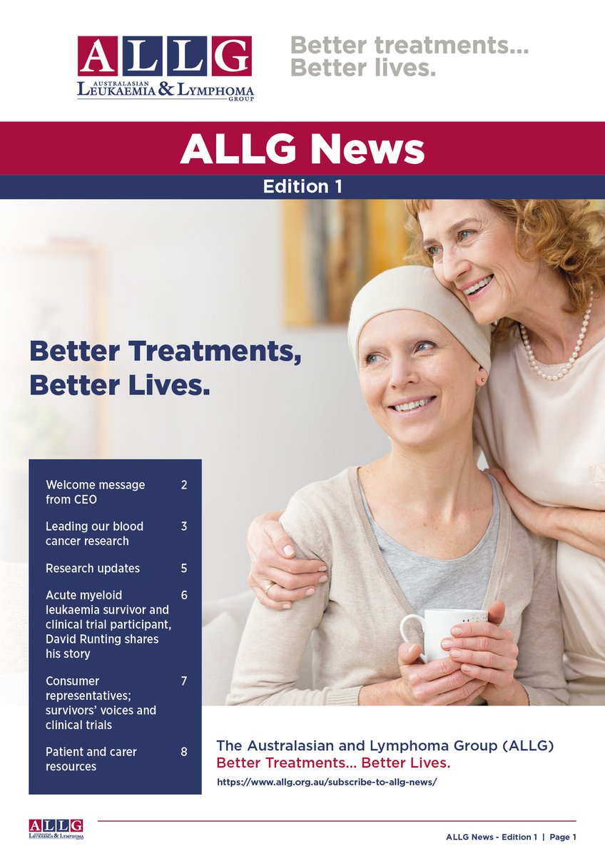 We are excited to share our first quarterly newsletter – 'ALLG News' for patients and carers and others interested to read about our medical research and mission to create better treatments and better lives for patients with blood cancer tinyurl.com/2p8ecvf3