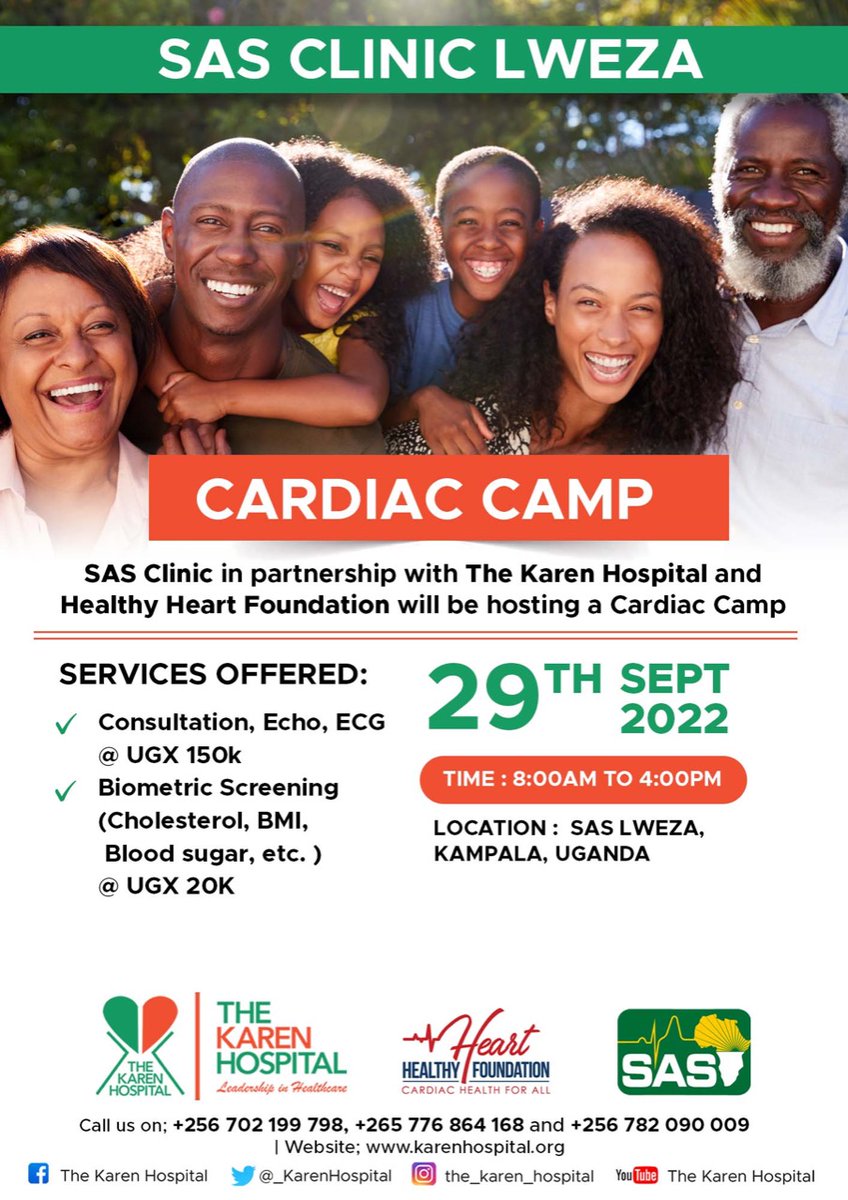Join us on 29th September 2022 as we mark world heart day by conducting a cardiac camp in partnership with @SAS_Clinic and @HealthyHeartFou in Uganda. #thekarenhospital #useheartforhumanity #SASClinc #HealthyHeartFoundation #H2HFoundation #healthyheart
