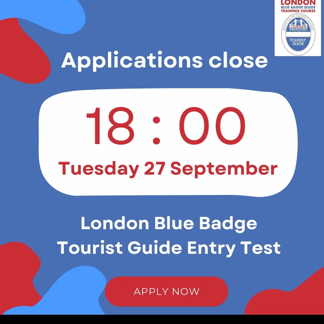 This is your last chance to apply for the next London Blue Badge Tourist Guide training course. Applications close today at 6pm with the final entry test at 6pm on Wed 28th Sept. Read more and apply here tinyurl.com/yc6wkz2e #WorldTourismDay