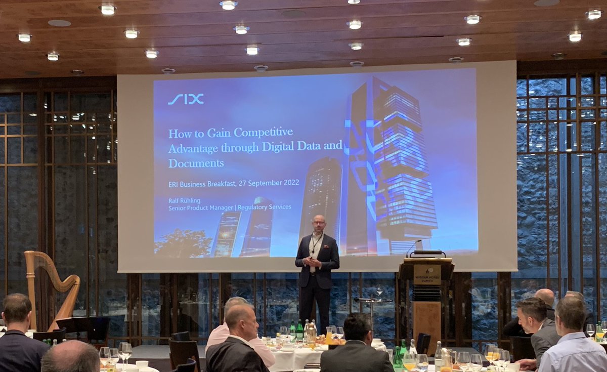 _EricaMendes_'s tweet image. Ralf Rühling, Senior Product Manager @sixgroup, talking about ‘How to gain Competitive Advantage through Digital Data and Documents’ during @ERIbankingtech’s Business Breakfast.
#suitability #regulatorydata #regulatorydocuments  #WealthManagement #theFutureOfFinanceIsNow