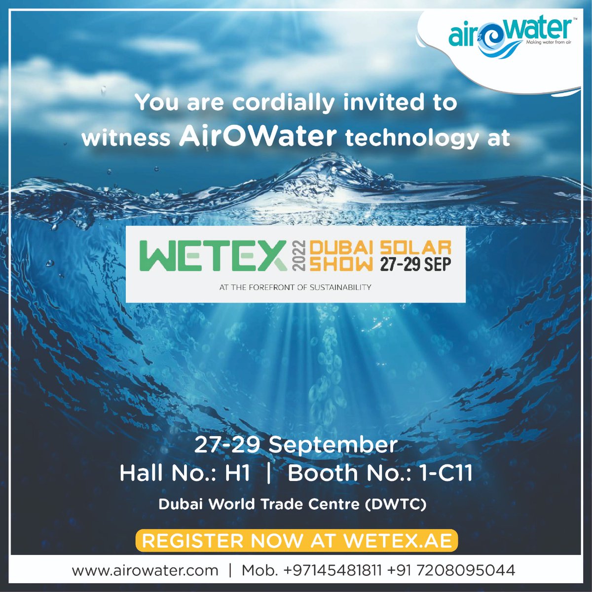 AirOWater's tweet photo. Witness how AirOWater's tech is pushing the boundaries of sustainable water solutions at the region’s largest sustainability &amp; clean energy tech exhibition. Register at https://t.co/AGNy4dpaMs today! #waterfromair #sustainability #tech #cleanenergy #water https://t.co/cOPXQOz3nr