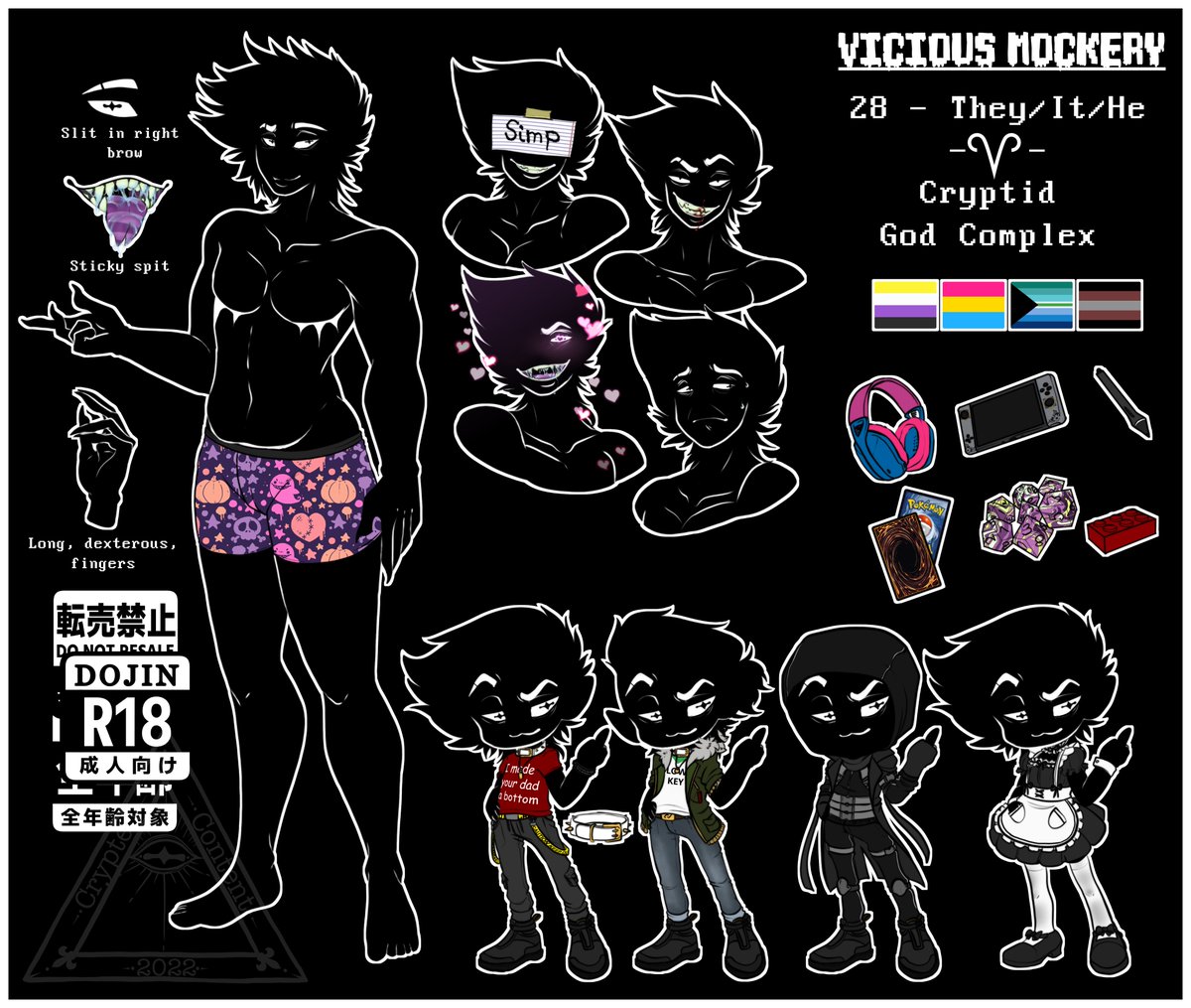 Cryptid_Content's tweet image. 🔪About Me🔪
► I go by Vicious/ V -28- Local Crpytid◄
► Transmasc + enby -  They/ it/ he◄
► Pansexual +MLM Demiromantic◄
► Bard - ♈︎ - Horror buff  - 🔞◄
► ADHD - Autistic - DID◄

 Chronically ill, and super chill😎👉👉

🔪Main Characters🔪
Vicious- Rot- Pan-  4RC4D3