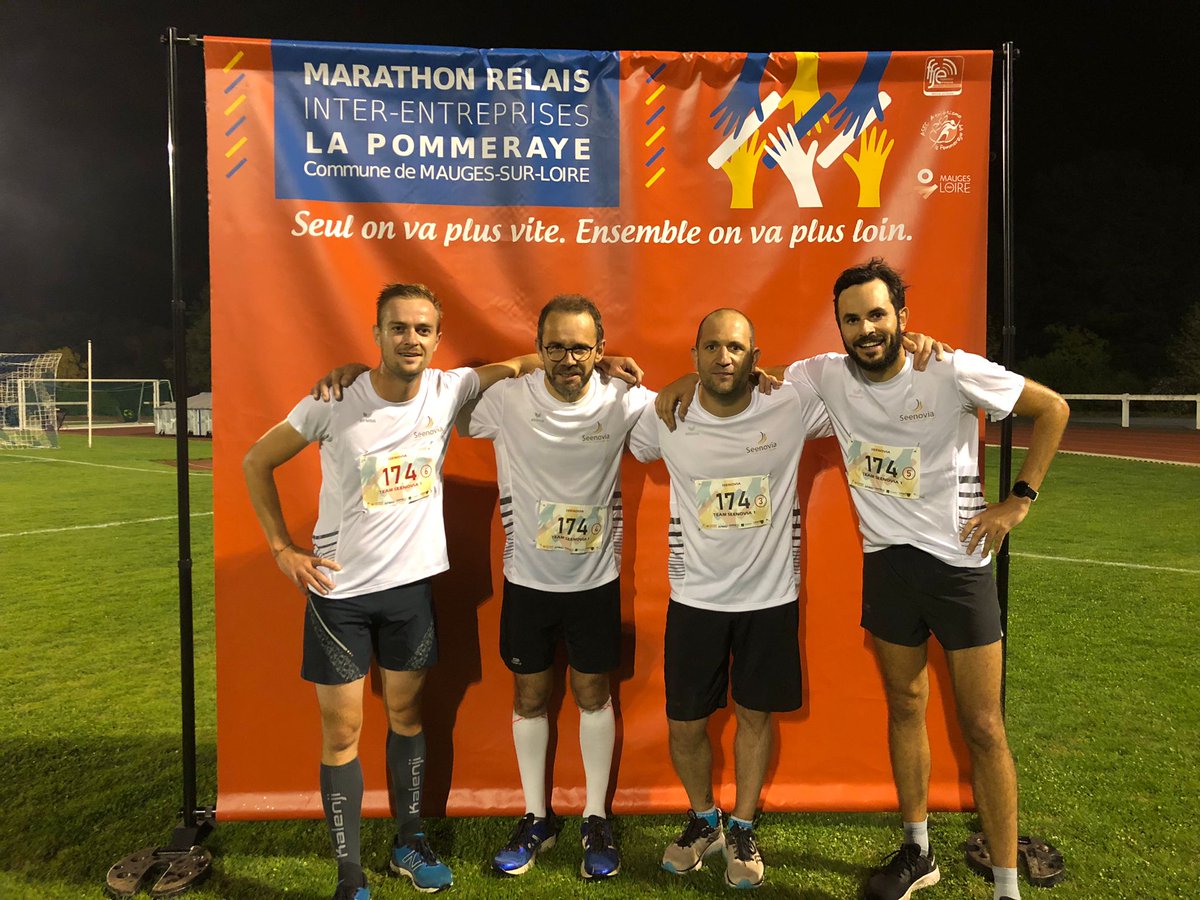 seenovia's tweet photo. ⏱ 3h00 et 27 s !!  
C'est le record de la team Seenovia qui a fini à la 10e place sur les 189 équipes participant au marathon inter-entreprises de la Pommeraye (49) ce vendredi. 
L'équipe mixte n'est pas en reste, avec une performance de 3h31 et 46 s pour une 86eme place  🎉 https://t.co/Mc03simZtN