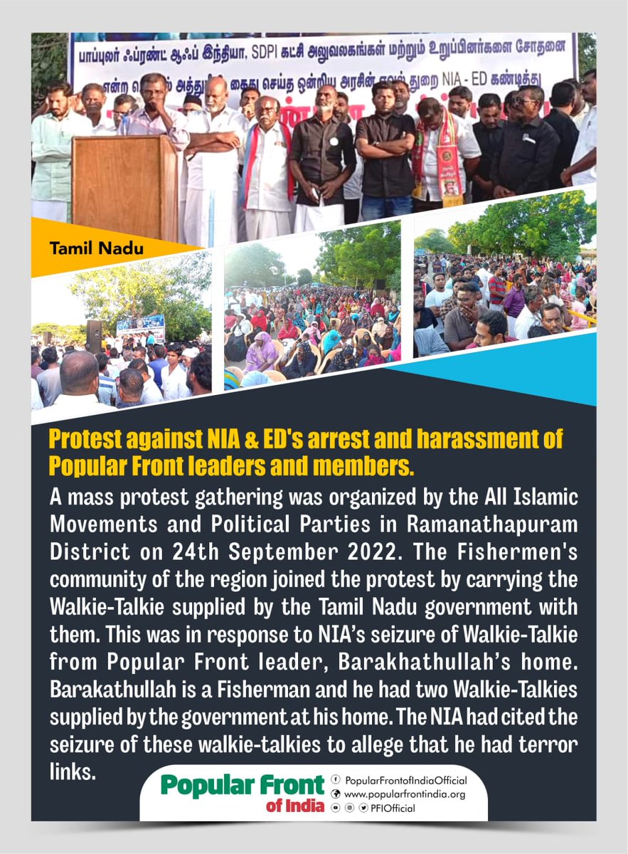 Protest against NIA & ED's harassment of Popular Front Leaders and Members. #ReleasePfiLeaders #StandWithPFI #IndiaWithPFI #PFICrackdown #PfiRaids #SaveTheRepublic #PopularFrontOfIndia