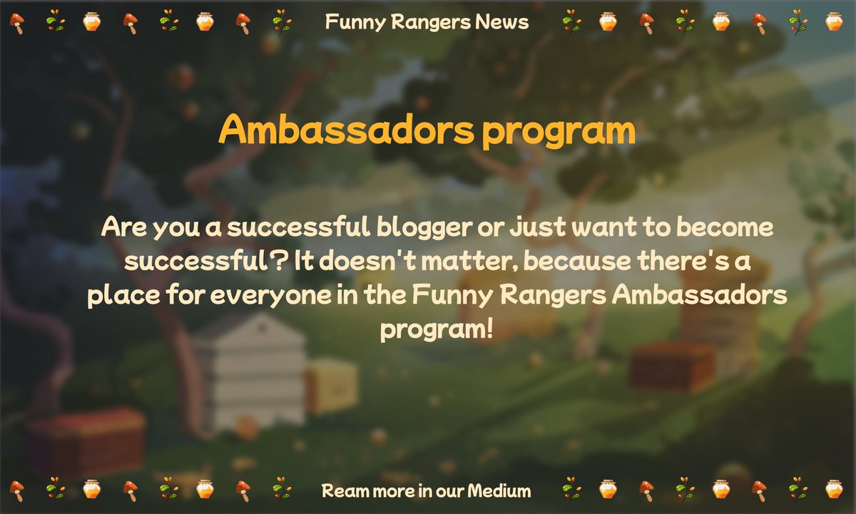Welcome Ambassadors program!
Read more in Medium: medium.com/@funnyrangers/…
#NFT #NFTs #NFTDrop #Drop #WAX #NFTpacks 
#AtomicHub #NFT #WAXP #PlayToEarn #NFTGiveaways #Giveaways #WAX