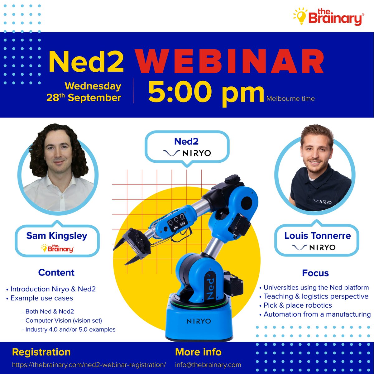 TheBrainary_AU's tweet photo. 📅The Ned2 WEBINAR is coming tomorrow👏! If you haven't registered yet, you have time, do it now, here 👉🏻 https://t.co/PgE22vkFOP
🦾Can't wait to see you all!
#Niryo #webinar #students #artificialintelligence #programming #engineers #melbourne #ned2 #roboticarm #industry40 https://t.co/pYBlv8ZyOh