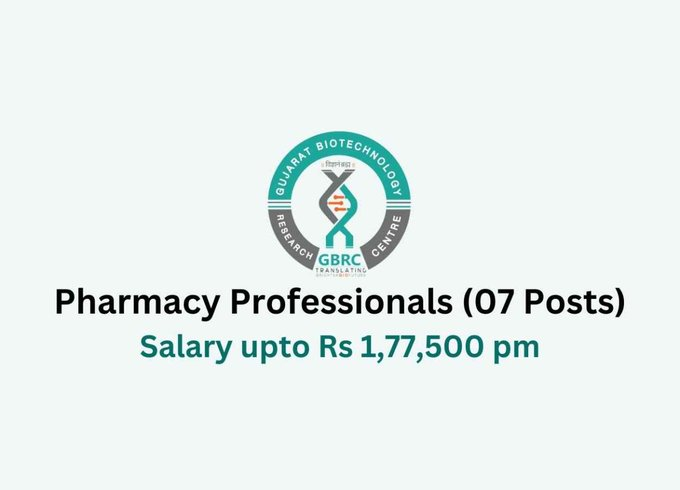 Opportunity for Pharmacy Professionals (07 Posts) at GBRC | Salary upto Rs 1,77,500 pm
pharmatutor.org/content/septem…