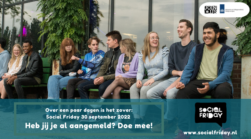 JOINUSstichting's tweet photo. 😱 Is het al vrijdag?! 😱

▶ Op Social Friday 30 september doe je een te gekke activiteit op een locatie bij jou in de buurt EN ontmoet je andere jongeren! 

▶ Meld je aan via https://t.co/CZrpXFIzeG #socialfriday #joinus #datvindenweleuk #weektegeneenzaamheid https://t.co/qMlML0M9pP