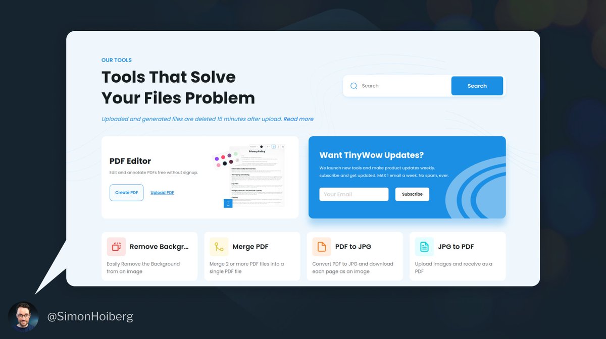 TinyWOW

A huge collection of free tools for image processing, video editing, PDF creation, etc.

🔗 tinywow.com