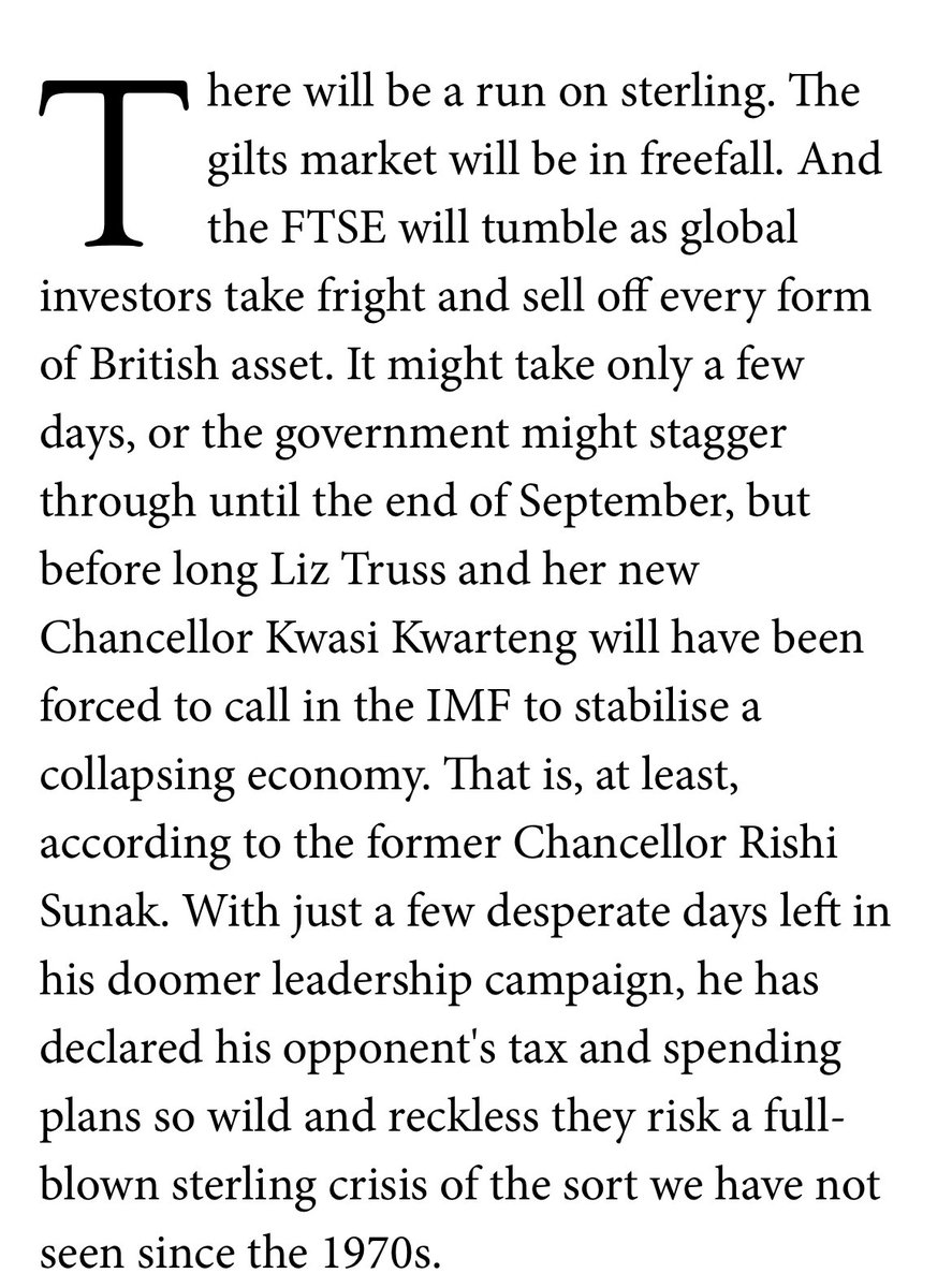 “There will be a run on sterling. The gilts market will be in free fall. The FTSE will tumble as global investors take fright and sell off every form of British assets.” - @RishiSunak in August 2022 spectator.co.uk/article/rishi-…