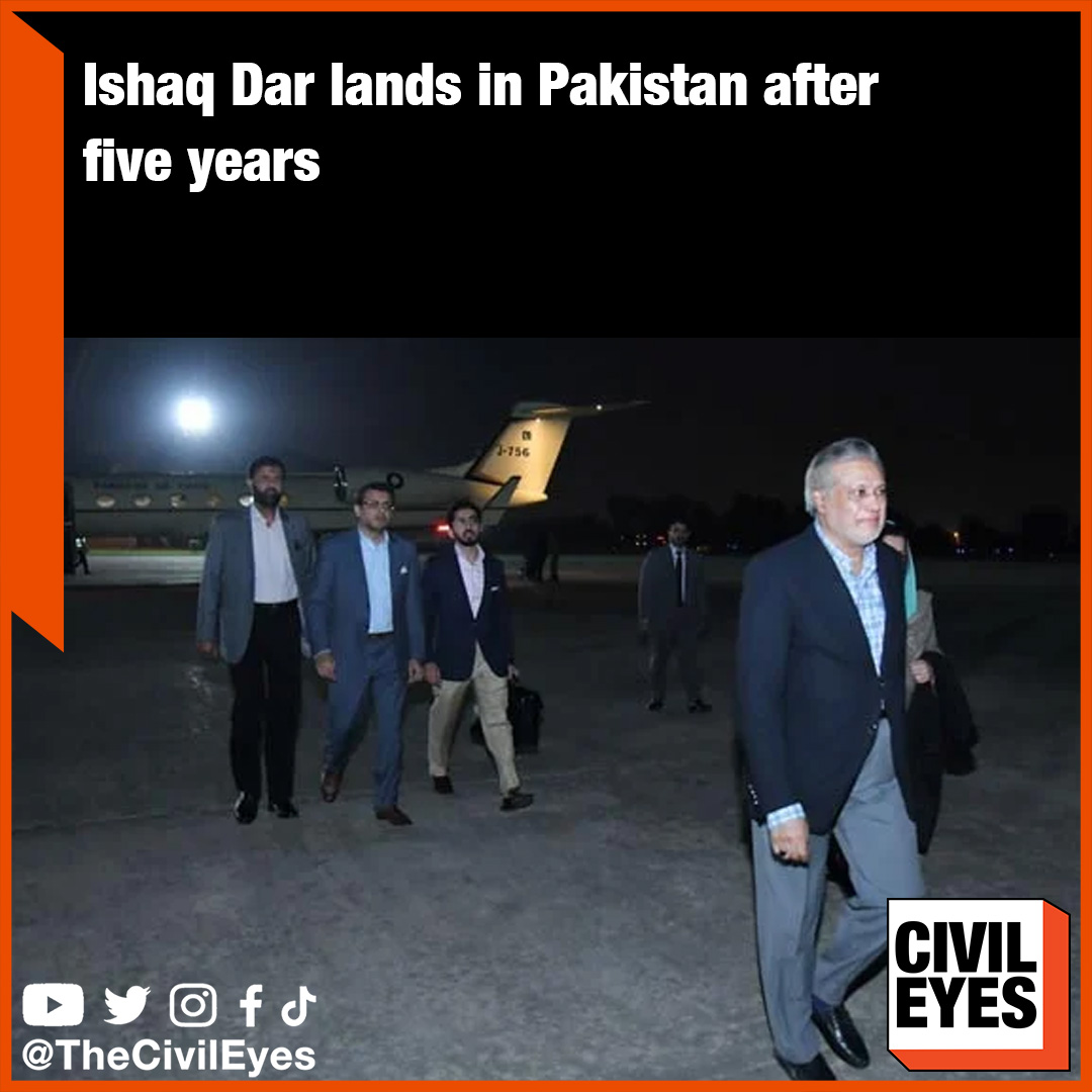 Prime Minister #ShehbazSharif accompanied by PML-N leader #IshaqDar has landed in #Pakistan. Dar, who has been living in the UK for the last five years in self-exile, will take an oath as the country’s new finance minister. #theCivileyes