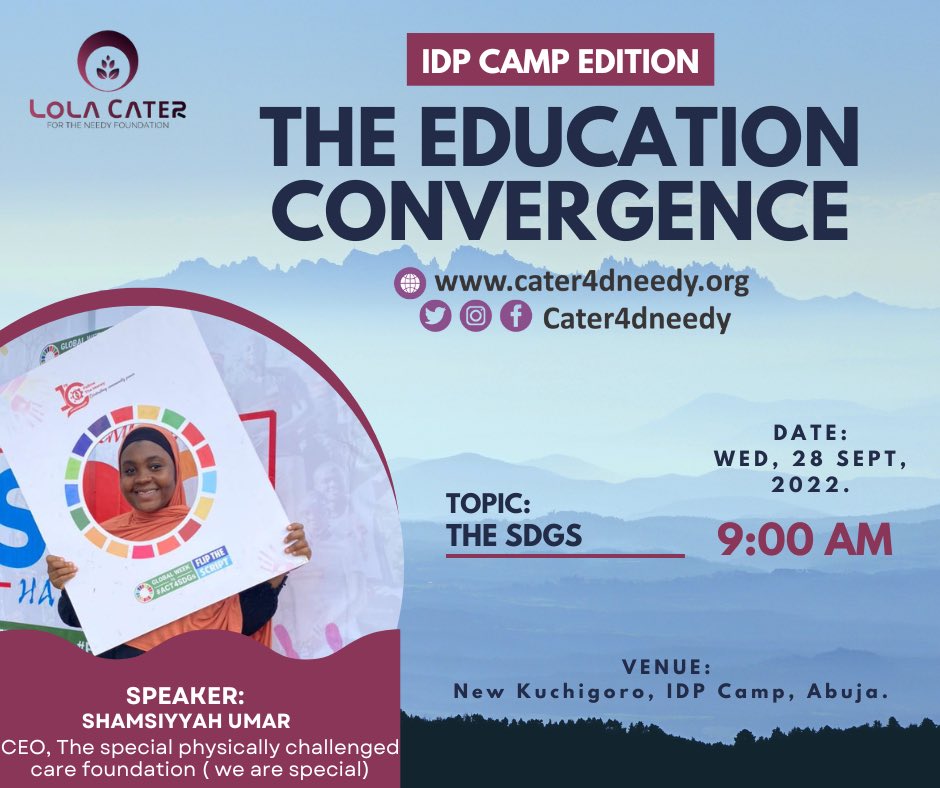 LolaCaterF's tweet photo. It is happening tomorrow!!!!!

#LC4NF The Education Convergence 2022, IDP Camp Edition in Abuja. 
This is a day event for selected children from the 17 IDP camps in Abuja and they will be learning social and life skills from our speakers and side attraction Frisbee Sport. 
#SDG4 https://t.co/kEhp81Ra7g