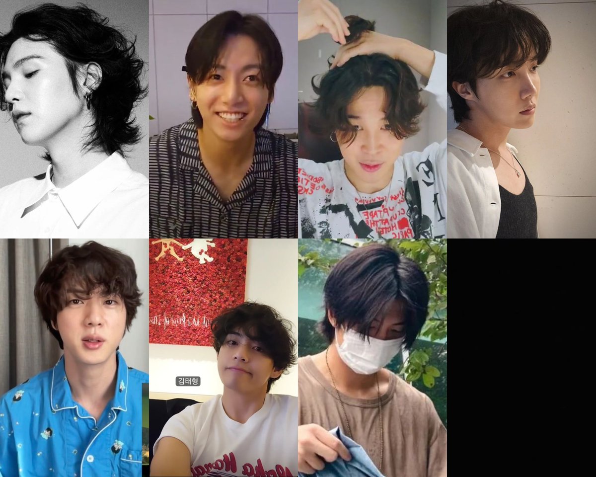 bangtinyboyys's tweet photo. Their hair right now bangtan long hair era https://t.co/8mWCKOp2Jx