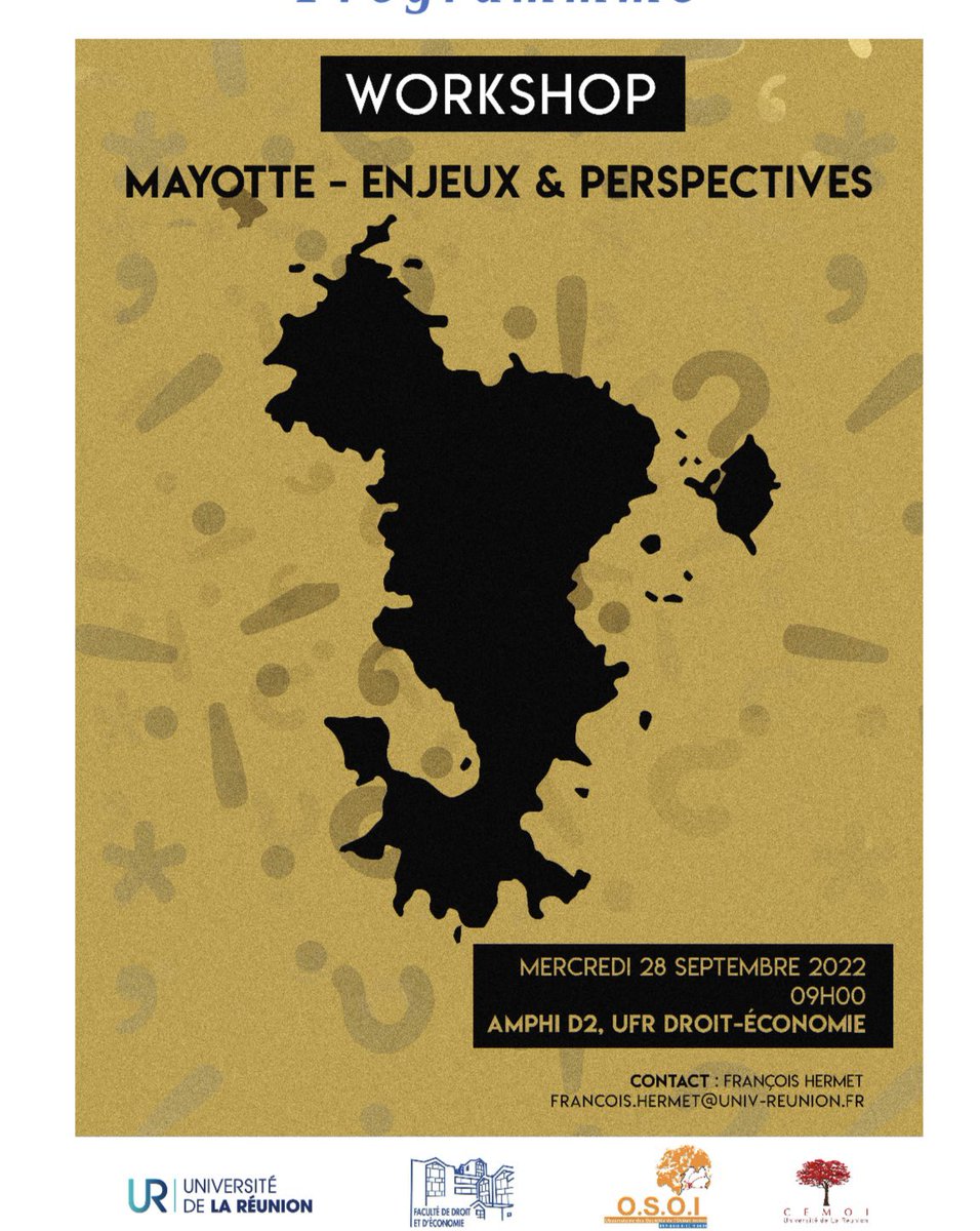 philjeanpierre's tweet photo. Après la communication par @InseeOI de ses travaux & #data sur #Mayotte @Univ_Reunion avec #facultedroiteco laboratoire #cemoi #osoi organise ce 28/9/22 un workshop sur l île aux parfums #regionaldevelopementtrap #discontentment @Bourdin_Seb @outremers360 https://t.co/rZVbotuoGe