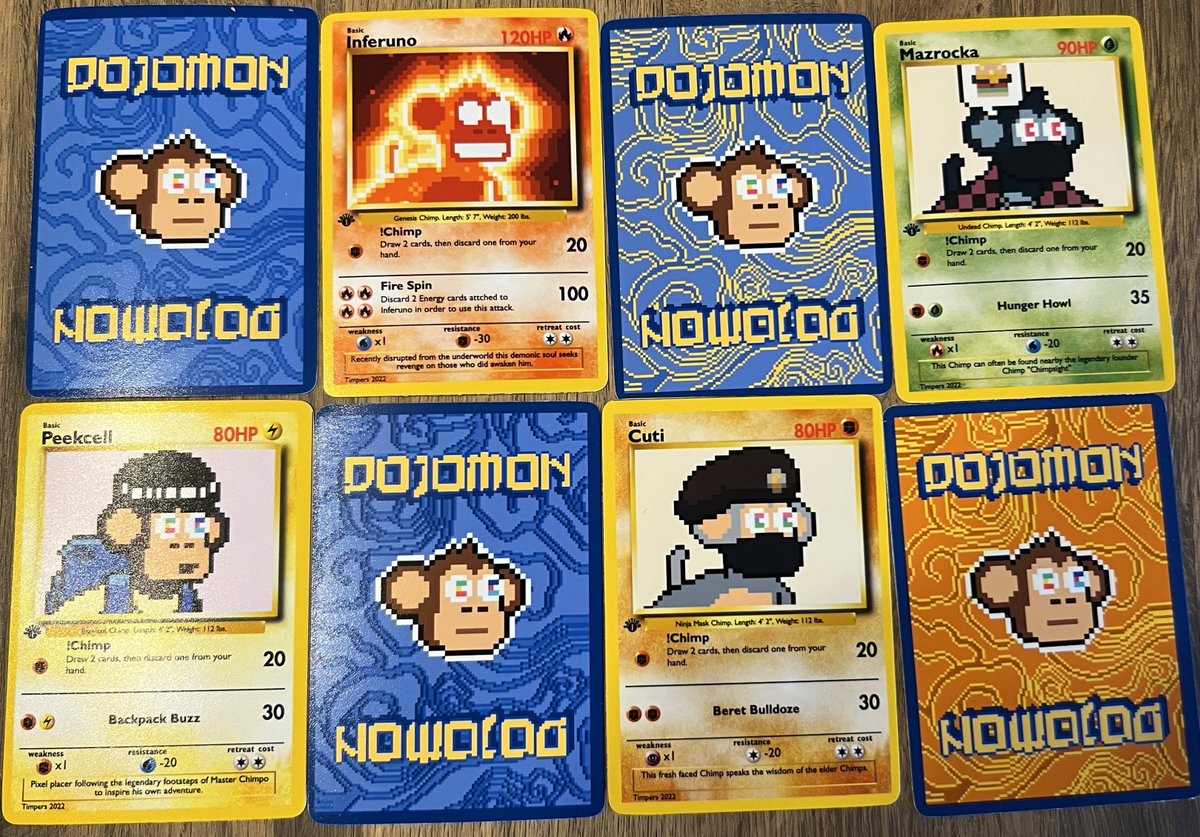 TravisTheApe's tweet photo. gmgm ☕️

Hope you all have a wonderful Chimpers Chuesday! ✌️

Some of the trials that went into the first run of Dojomon cards, what do we all think of that Orange? I love it personally, maybe the holos get orange? 🤷‍♂️
🔥🔥 https://t.co/uNg9kpMaDx