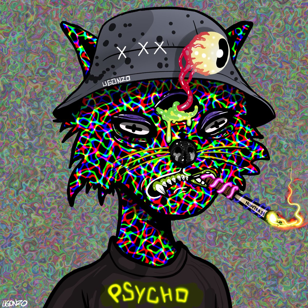 Ugonzo_art's tweet photo. This is what happens when Ugonzo smokes  Eth to his dome goodnight community. 😘😘😘

@PsychoKittiesOG 
@MadHareSociety 

#psychokitties 
#Zombie 
#horror 
#thirdeye 
#Ethereum 
#cro https://t.co/x0TRZrKTad